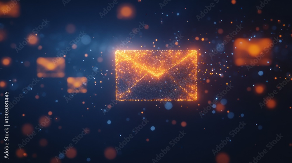 Aufkleber digital representation of glowing envelopes symbolizing communication and messaging.