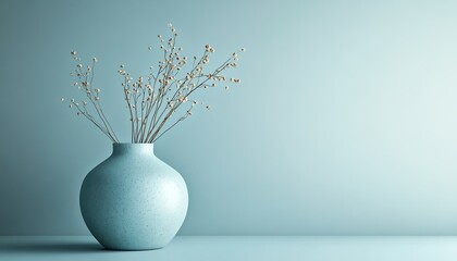 Elegant vase showcasing dried branches against a soothing blue backdrop, perfect for minimalist decor and modern aesthetics.