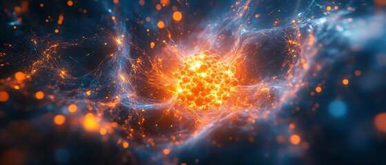Fototapeta premium Nuclear reactor core with uranium atoms, splitting and releasing energy in a controlled chain reaction