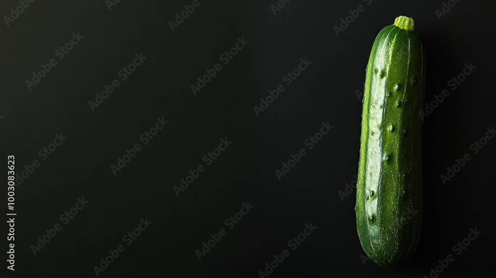 Poster a single cucumber on a dark background, emphasizing its texture and color.