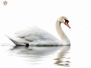 Fototapeta premium Graceful Swan on Calm Water Isolated On White