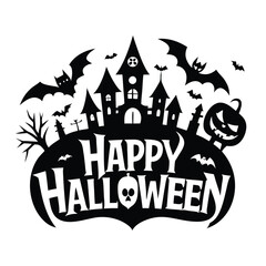 Happy Halloween silhouette typography logo white background