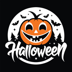 Happy Halloween silhouette typography logo white background