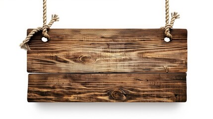Rustic Wooden Signboard with Rope Isolated On White