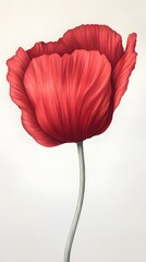Red Pencil Hand Painting Scribbles, Flowers, Poppy On White Background, Abstract Image, Texture, Pattern Background, Wallpaper, Cover and Screen of Smartphone, PC, Laptop, 9:16 and 16:9 Format