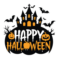 Happy Halloween silhouette typography logo white background