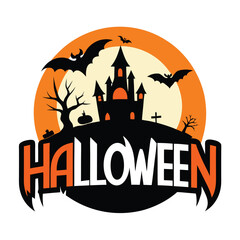 Happy Halloween silhouette typography logo white background
