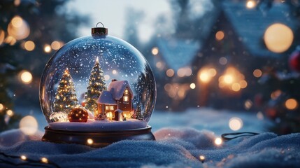 Magical snow globe with Christmas decorations created with Generative AI technology