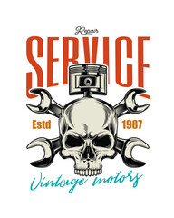 Vintage Custom Motorcycle Poster. Original vector illustration in vintage style isolated on green background. T-shirt design.