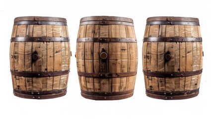 Obraz premium Three Wooden Barrels Isolated On White