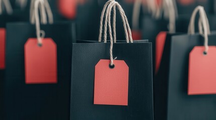 Black Friday shopping bags with Exclusive Offer tags, luxurious products inside, elegant retail atmosphere, highend shopping vibe, premium discounts