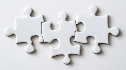 Obraz premium Three interlocking white puzzle pieces on a plain background.