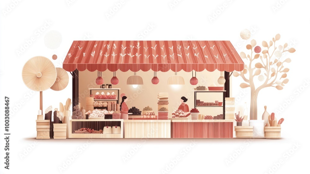 Wall mural A charming market stall displaying various baked goods and treats.