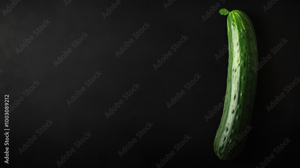 Poster a single cucumber on a dark background, emphasizing its texture and shape.