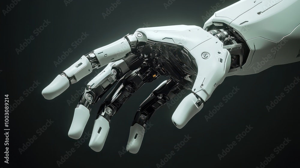 Poster robot ai hand future background technology artificial arm humanoid touch. futuristic hand robot ai i