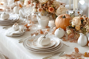 autumn table setting in scandinavian style. photo for interior magazine