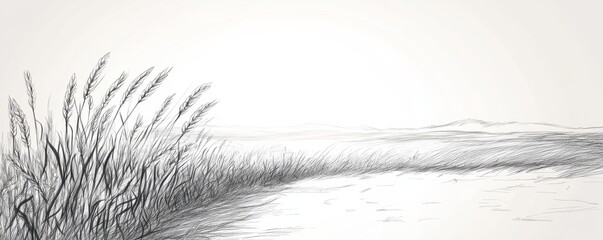 Fototapeta premium Sketch of serene landscape with grass and