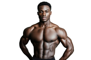 Fototapeta premium Strong and muscular young african man on blank background isolated cut out