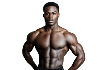 Strong and muscular young african man on blank background isolated cut out