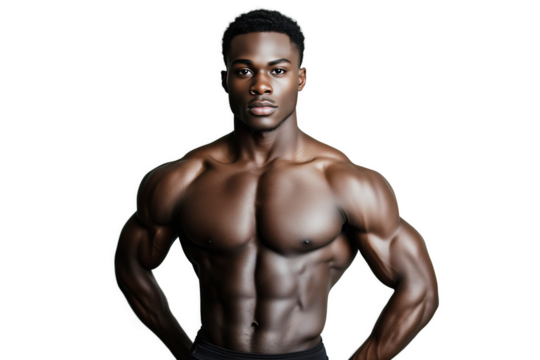 Strong and muscular young african man on blank background isolated cut out