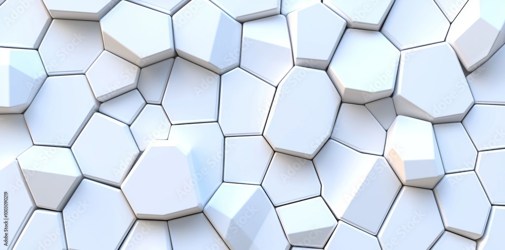 Poster A white background is adorned with abstract white polygons with triangular shapes in 3D