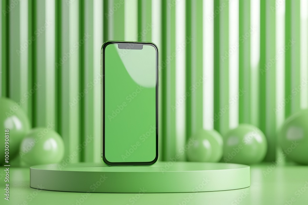 Poster a geometric background in the form of rectangles, a minimalist podium layout with a smart phone with
