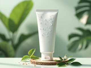 A blank white cosmetics tube for mockup stand with an isolated studio background.