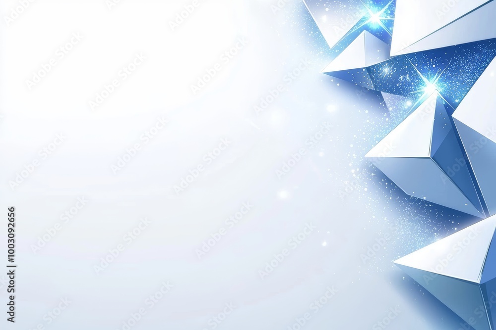 Poster paper triangles cut out of an abstract geometric background with copyspace. white and blue.