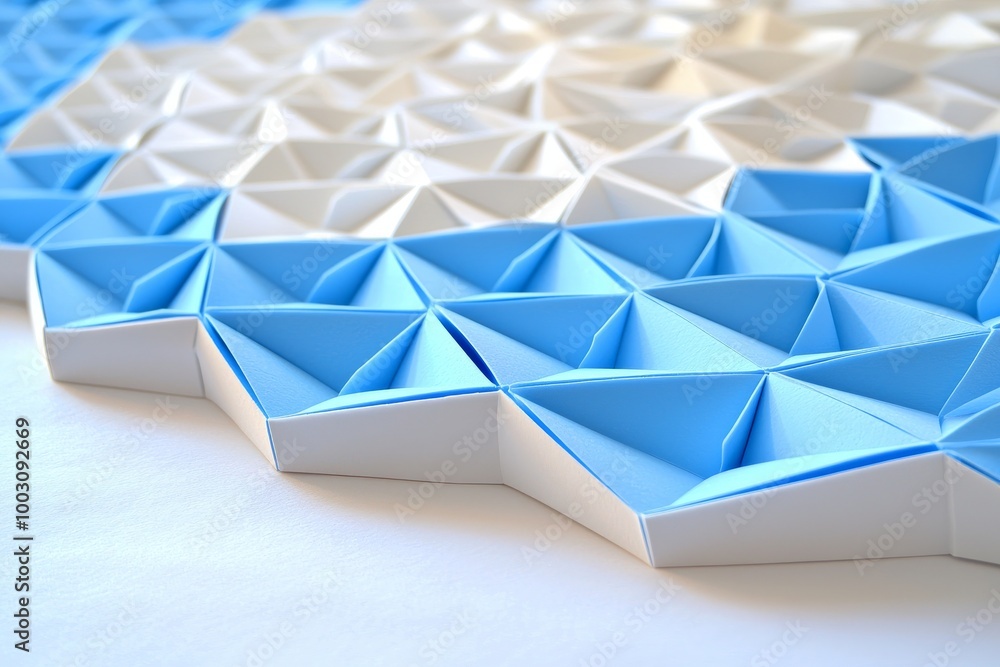 Aufkleber geometric abstract with copyspace and triangles cut out of paper. white and blue colors.