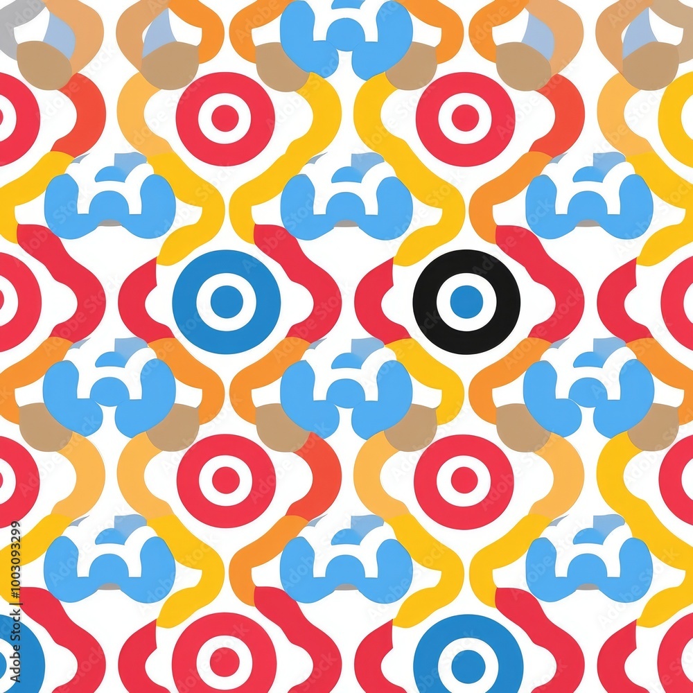 Poster textile seamless pattern with geometric colored spheres. circles with color palette.