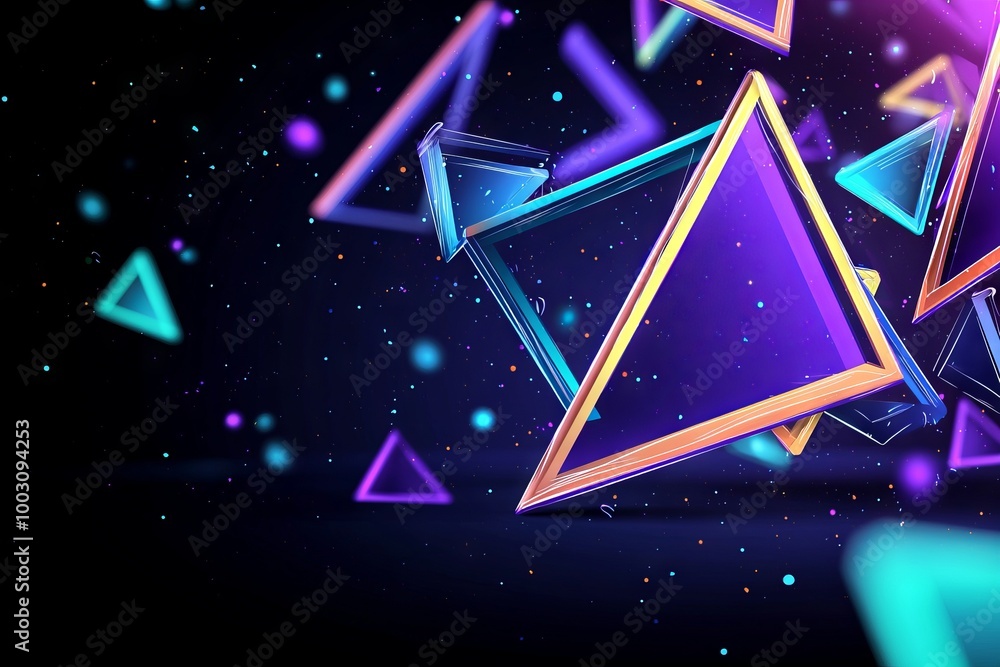 Poster in a triangular hipster style, the abstract geometric pattern features a colorful gradient mosaic ba