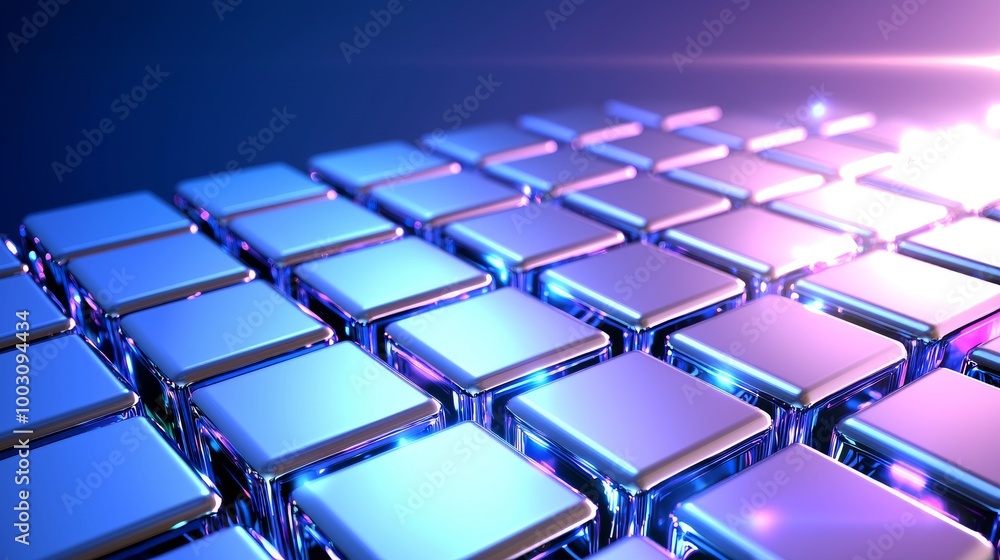 Poster the image shows blue and lilac blocks with neon lines and a glowing background. it is a futuristic i