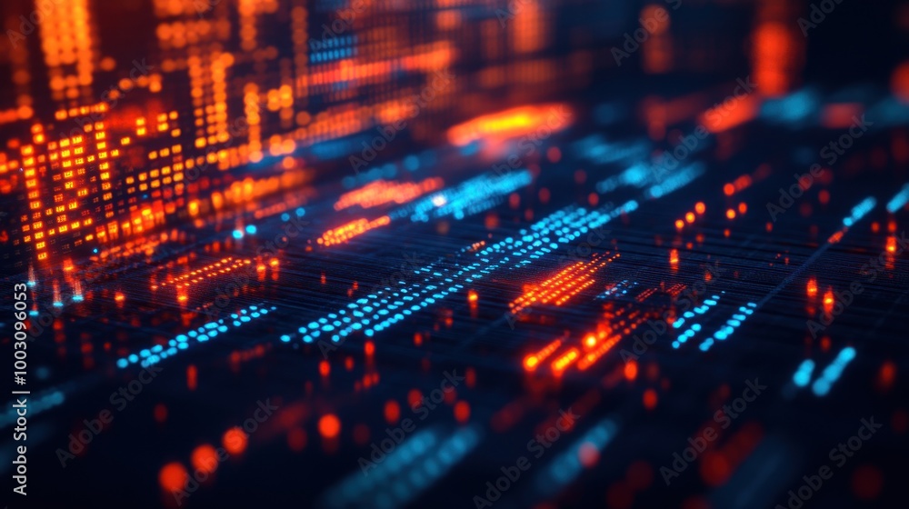 Poster abstract digital visualization with vibrant data patterns and glowing elements.