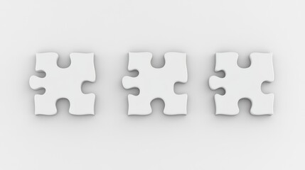 Three white puzzle pieces on a plain background, symbolizing connection or completion.