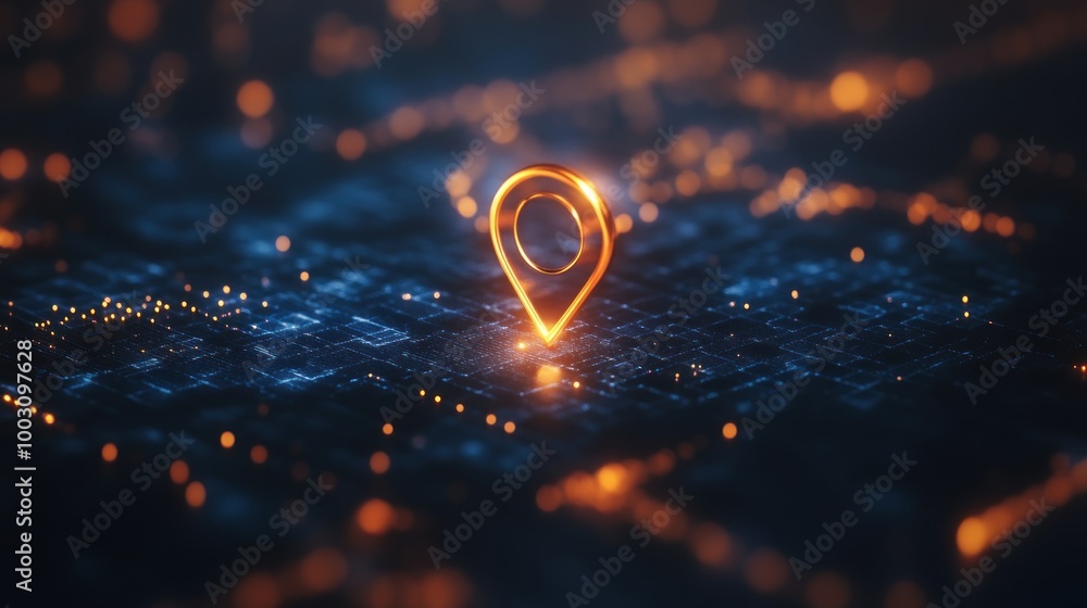 Poster a glowing location pin on a digital map, symbolizing navigation and connectivity.