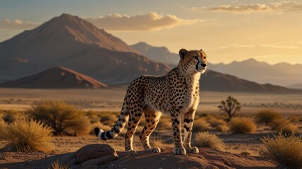 Obraz premium realistic illustration of a cheetah in the savannah