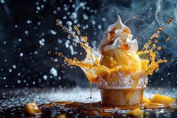 Classic Vanilla Indulgence: Silky Vanilla Bean Ice Cream Blended with Creamy Milk, Topped with Whipped Cream, a Cherry, and a Touch of Chocolate Sauce for Timeless Perfection!"

