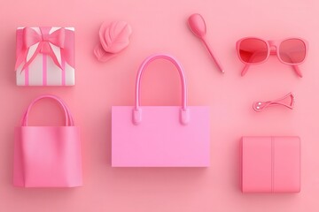 Obraz premium Online shopping flat design top view ecommerce 3D render Complementary Color Scheme