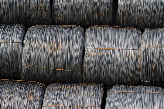 stacked metal wire rolls close up