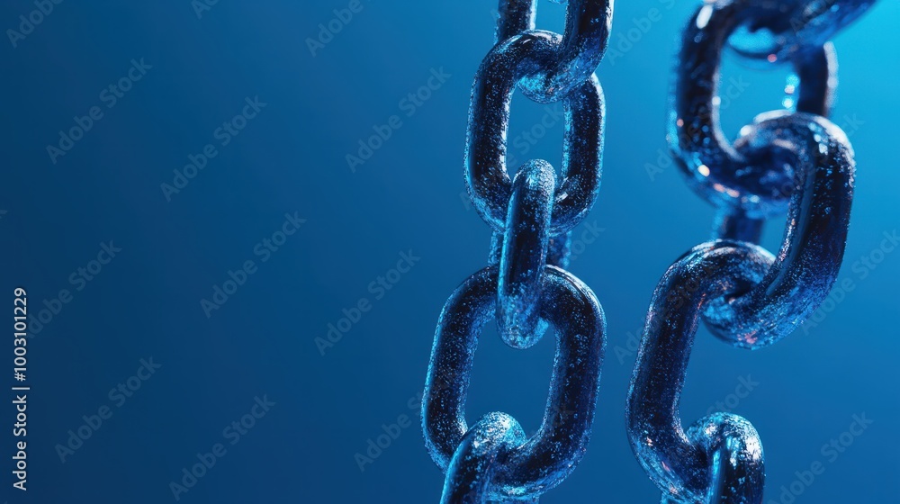Poster digital chains linking in a network on a blue background