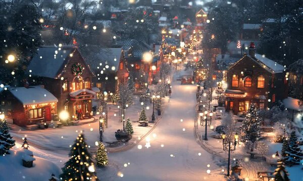 Christmas village with a heatmap effect, showing the most active parts of the town in warm colors and cooler tones in the quiet, snow-covered streets. . Video