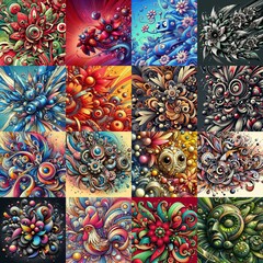 Fototapeta premium Funyy futurism art style flowers background. AI generated illustration