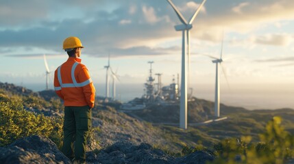 Obraz premium Engineers, Investors and Technicians Talking about conservation and development of electricity production from wind turbines. Including improvements and repairs of wind farms as a sustainable.