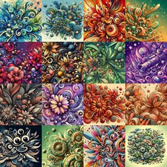 Fototapeta premium Funyy futurism art style flowers background. AI generated illustration
