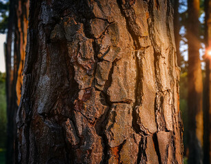  A detailed close-up of cracked tree bark, emphasizing the rough, natural texture. 