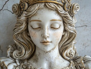 A beautifully crafted statue depicting a woman wearing a crown on her head