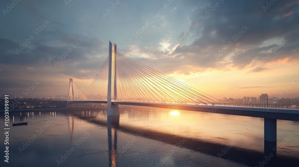 Poster vision of architecture of a 3d model bridge project