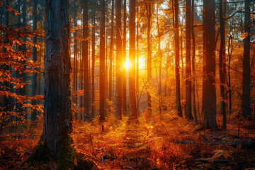 Fototapeta premium A forest with trees in the foreground and background