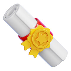 Diploma certificate with gold medal isolated Back to school and education minimal icon 3D Render