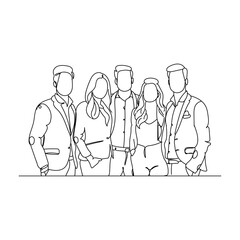 Dessin en ligne continue d'un groupe d'hommes et de femmes d'affaires, line art, vecteur